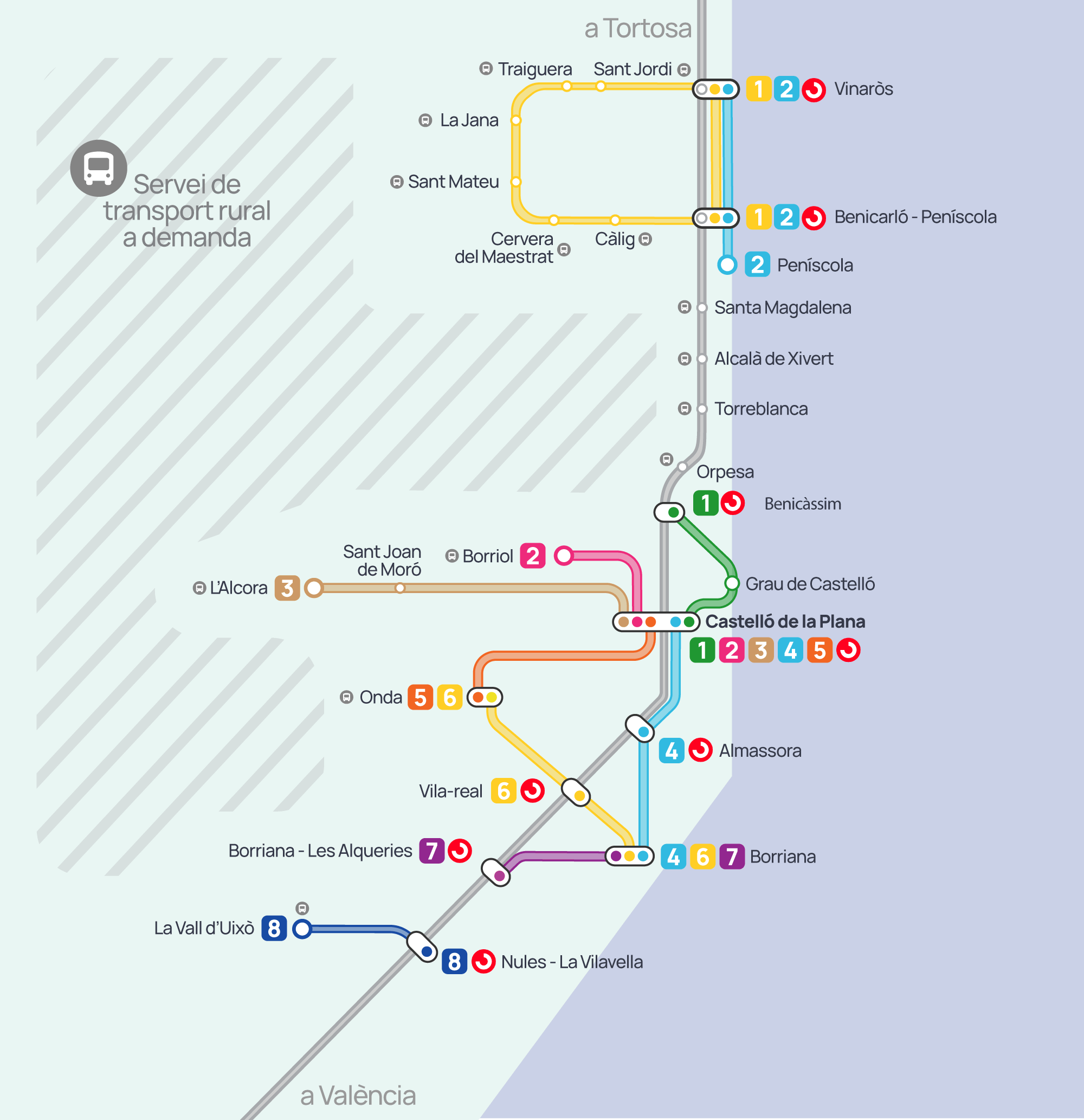 Mapa de proposta de nova xarxa de transport públic a Castelló