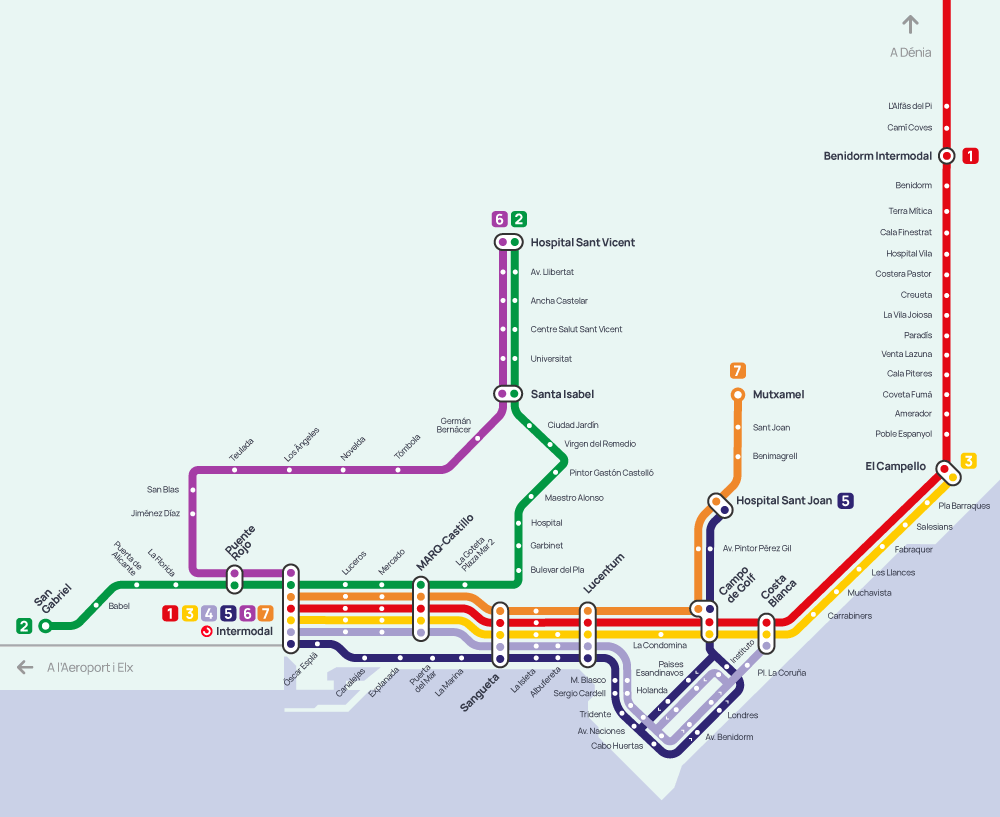 Mapa de proposta de nova xarxa del Tram d'Alacant.